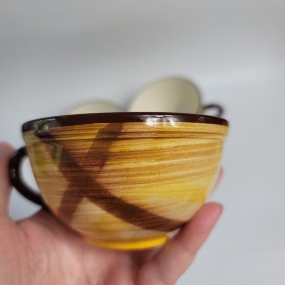 FIVE Metlox Poppytrail Vernon Kilns Organdie Cups Brown Yellow Plaid - Picture 3 of 10